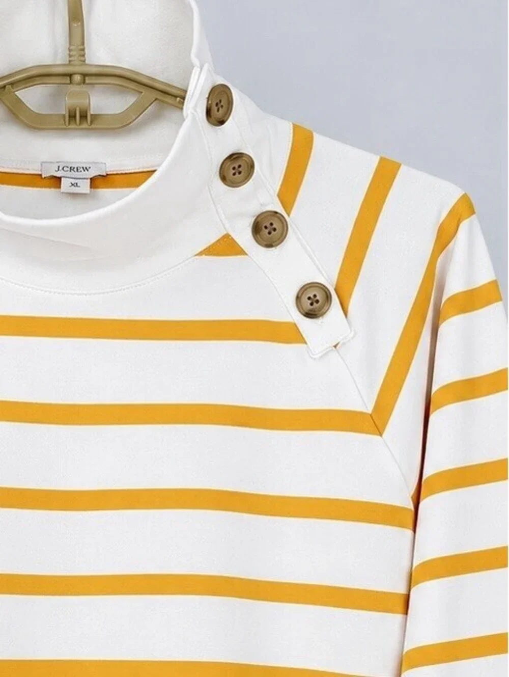 J.Crew Factory BQ148 Striped Button Collar Pullover Sweatshirt Women XL Orange